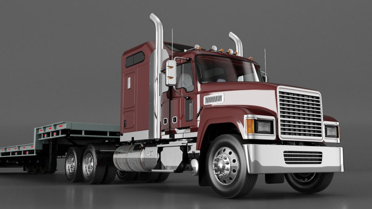 Freight Truck with Flatbed Semi Trailer 3D model