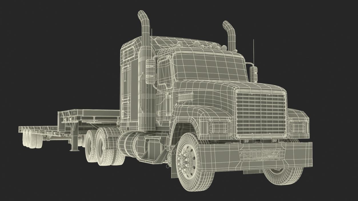 Freight Truck with Flatbed Semi Trailer 3D model