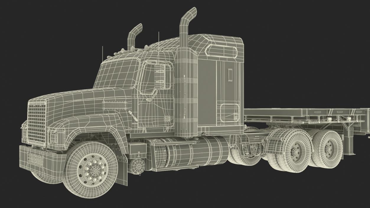 Freight Truck with Flatbed Semi Trailer 3D model