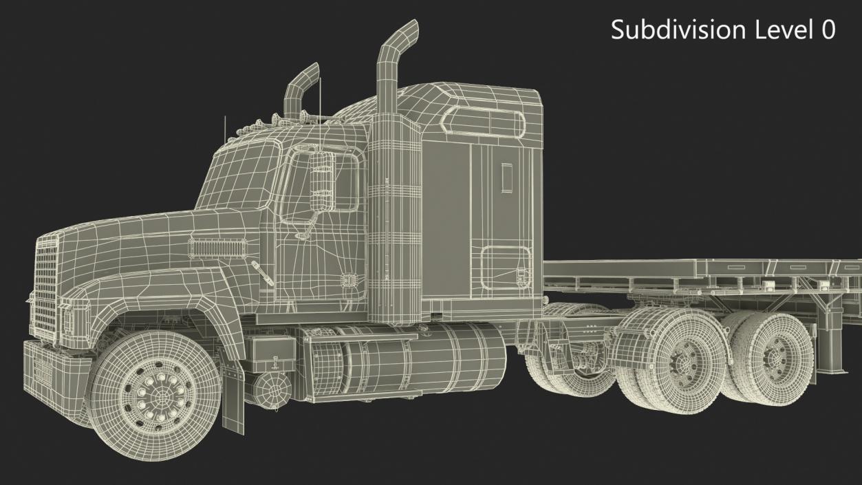 Freight Truck with Flatbed Semi Trailer 3D model