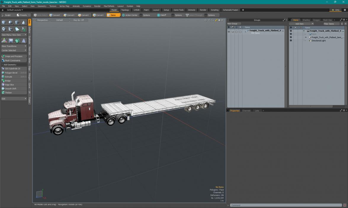 Freight Truck with Flatbed Semi Trailer 3D model