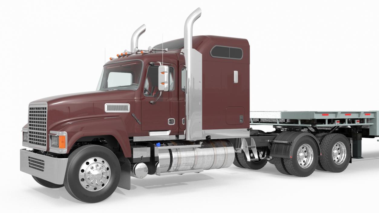 Freight Truck with Flatbed Semi Trailer 3D model