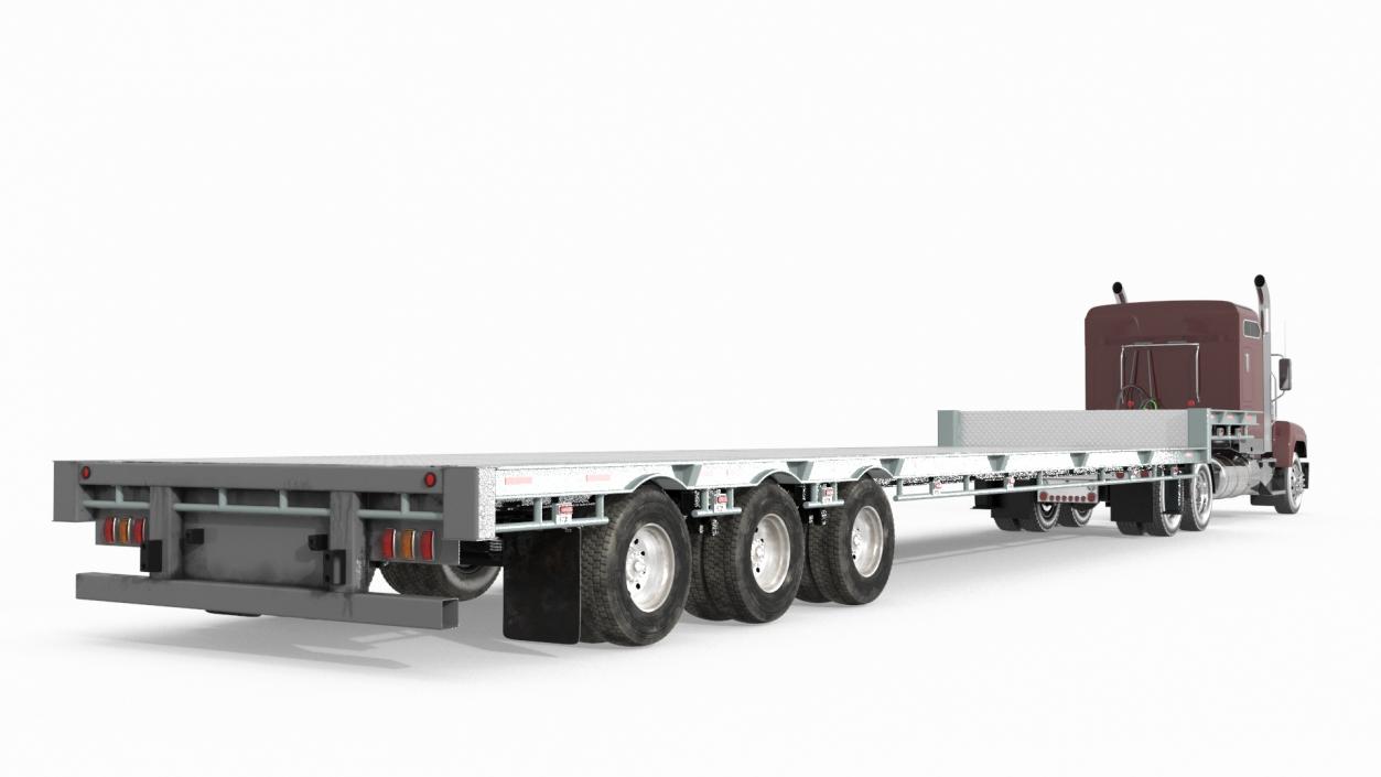 Freight Truck with Flatbed Semi Trailer 3D model