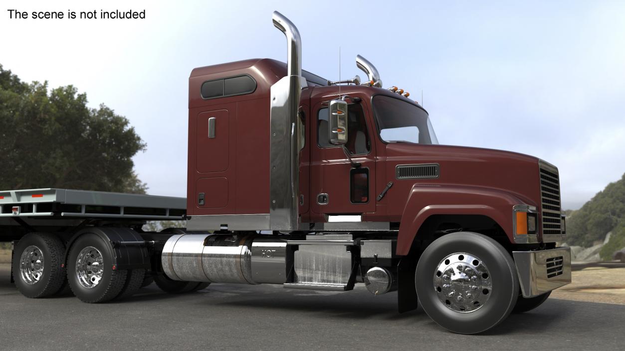 Freight Truck with Flatbed Semi Trailer 3D model