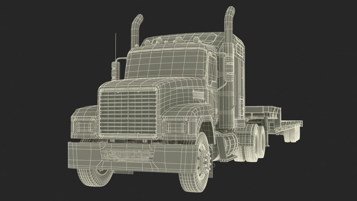 Freight Truck with Flatbed Semi Trailer 3D model