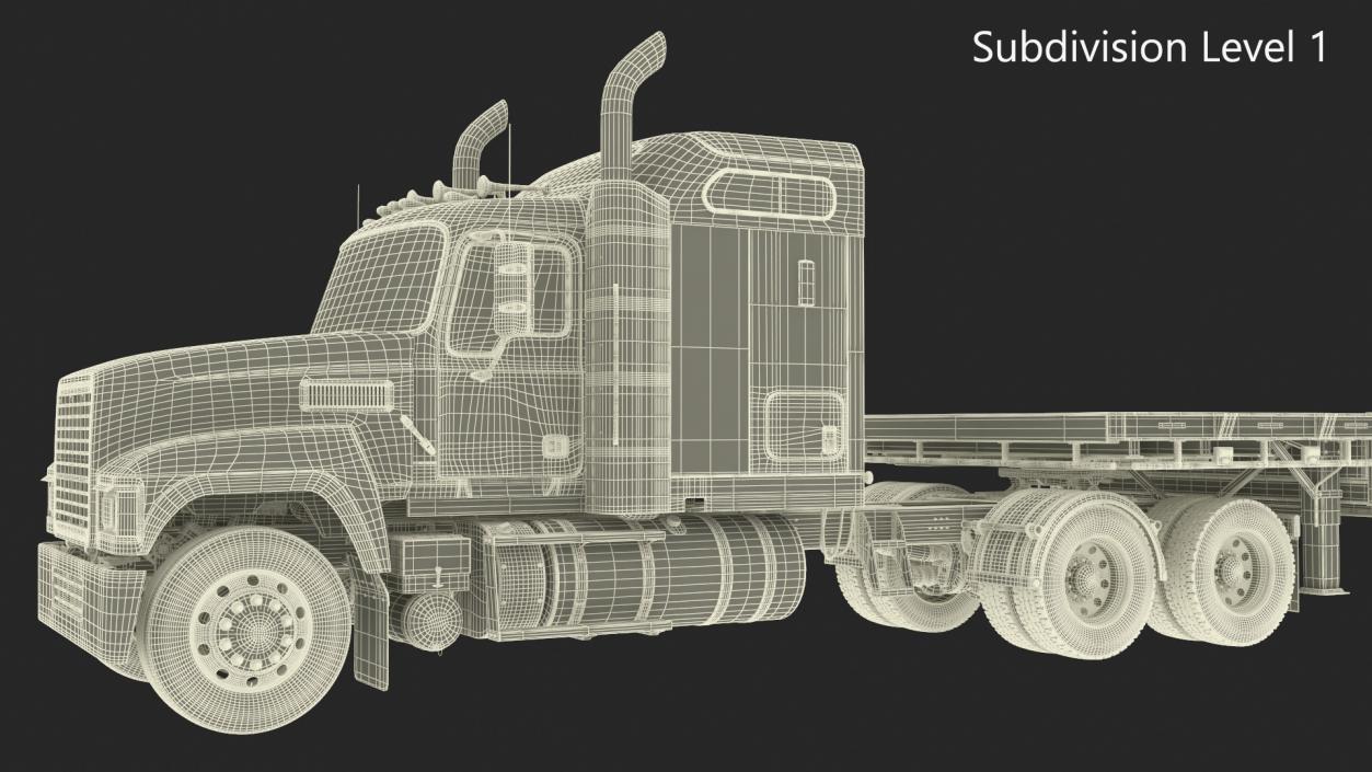 Freight Truck with Flatbed Semi Trailer 3D model