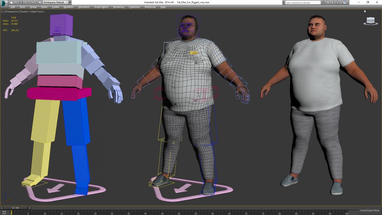 3D Fat Man Fur Rigged model