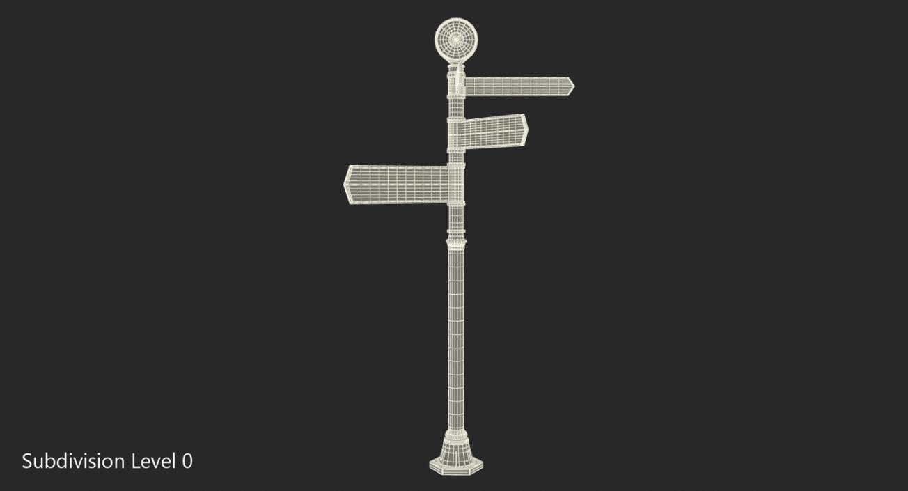 Blank Four Way Signpost Black 3D model