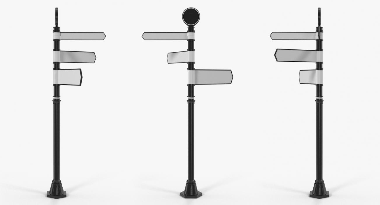 Blank Four Way Signpost Black 3D model