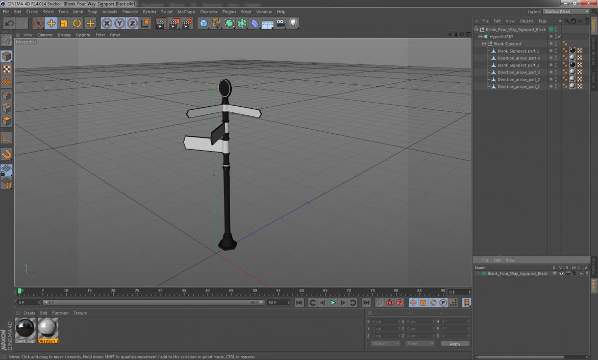 Blank Four Way Signpost Black 3D model