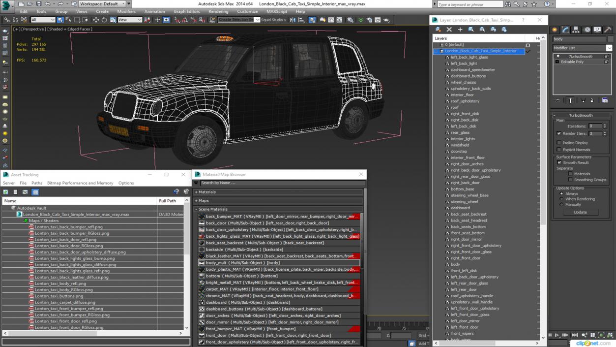 London Black Cab Taxi Simple Interior 3D