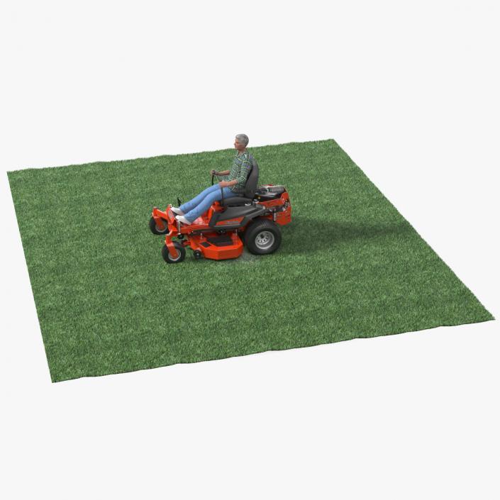 Elderly Man on Simplicity Lawn Mower Fur Rigged 3D