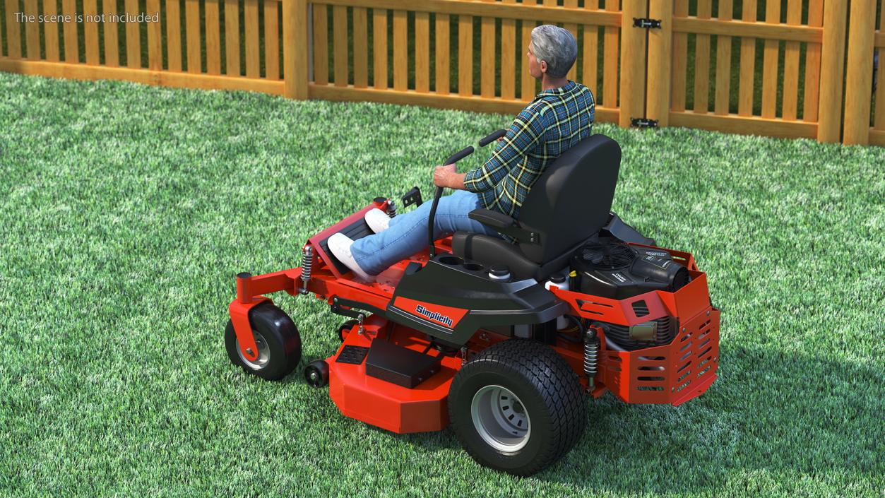 Elderly Man on Simplicity Lawn Mower Fur Rigged 3D