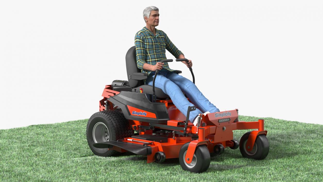 Elderly Man on Simplicity Lawn Mower Fur Rigged 3D