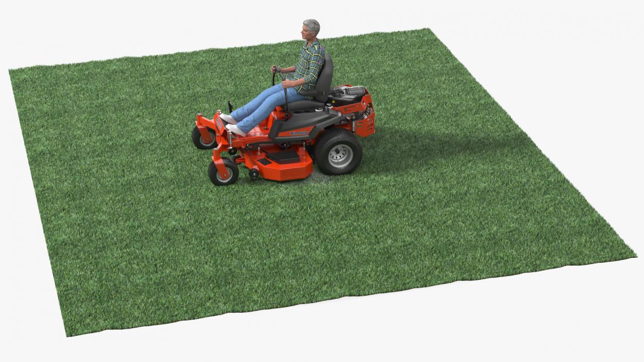 Elderly Man on Simplicity Lawn Mower Fur Rigged 3D