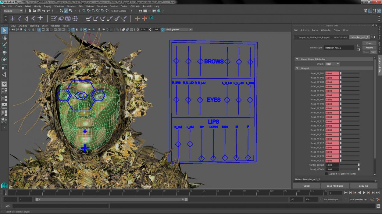 3D Sniper in Ghillie Suit Rigged for Maya model