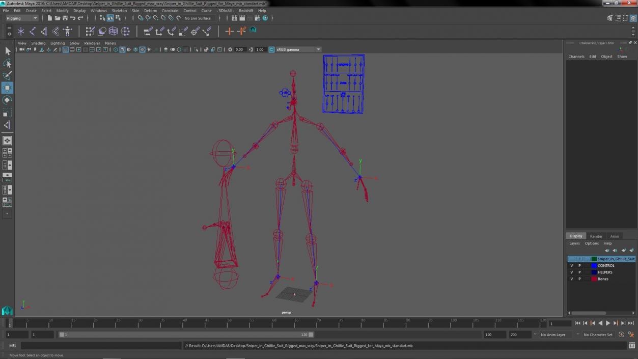 3D Sniper in Ghillie Suit Rigged for Maya model