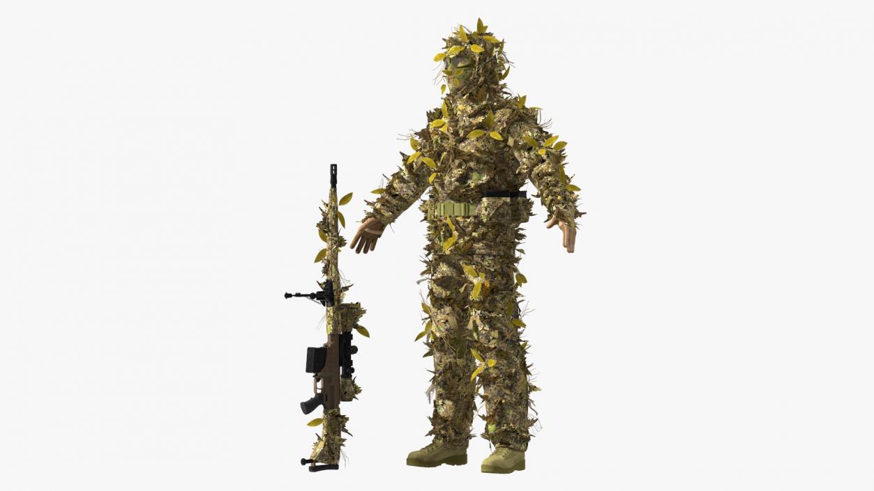 3D Sniper in Ghillie Suit Rigged for Maya model