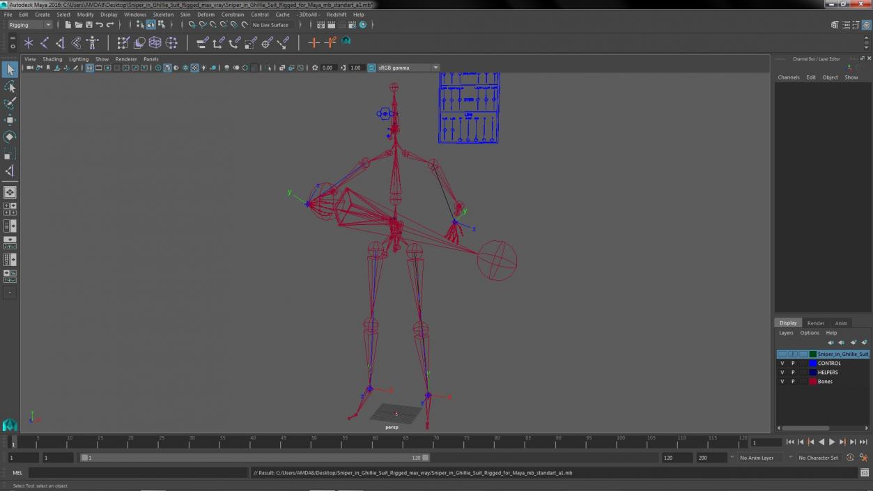 3D Sniper in Ghillie Suit Rigged for Maya model