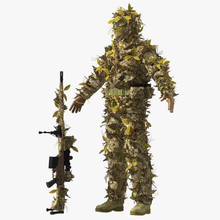 3D Sniper in Ghillie Suit Rigged for Maya model