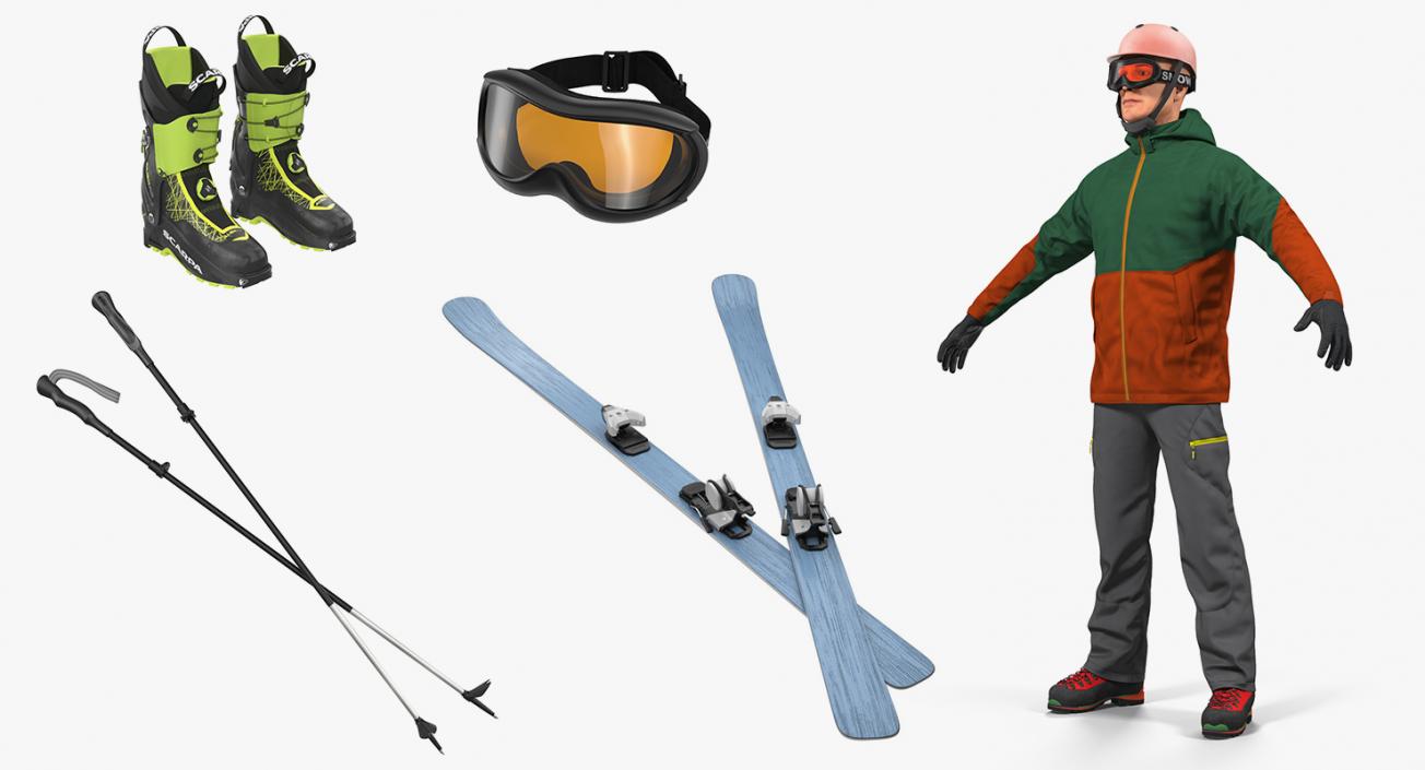 3D model Skier and Equipment 3D Models Collection