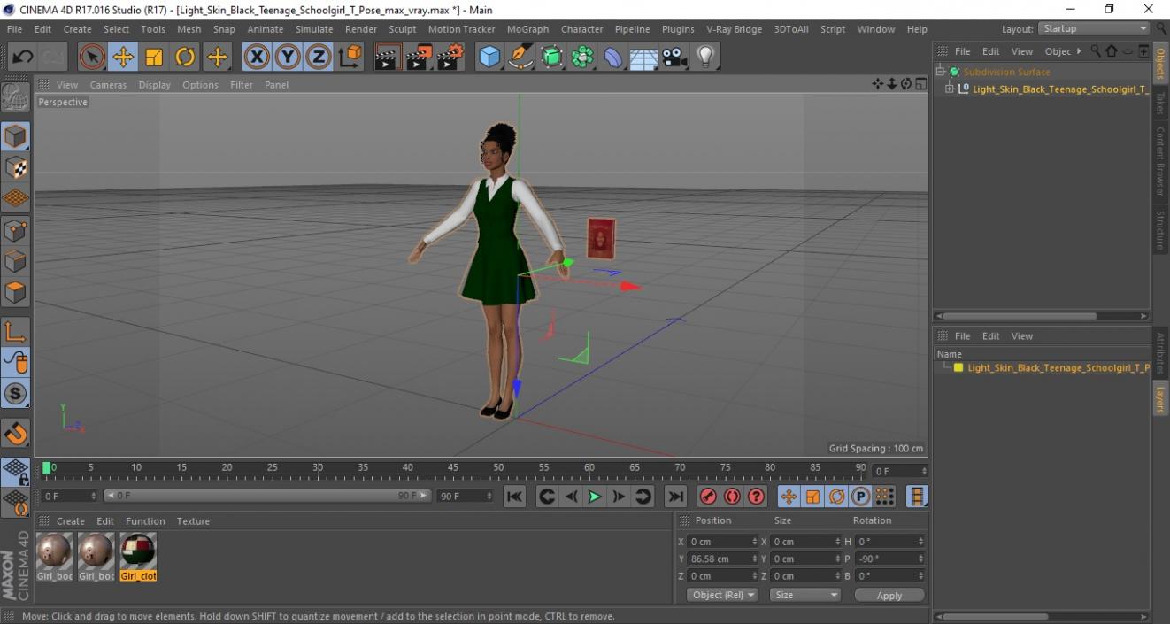 Light Skin Young Black Female Student T Pose 3D model