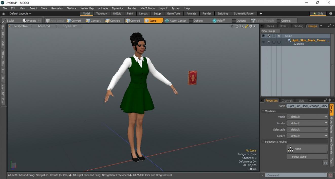 Light Skin Young Black Female Student T Pose 3D model