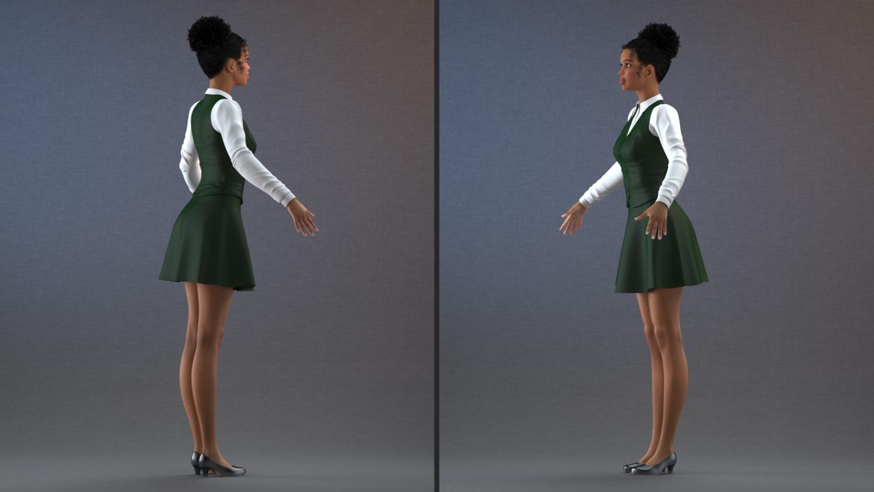 Light Skin Young Black Female Student T Pose 3D model