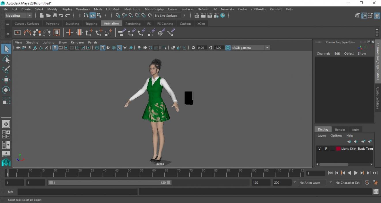 Light Skin Young Black Female Student T Pose 3D model