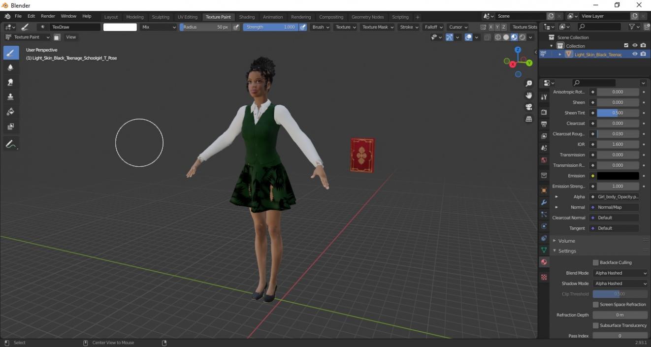 Light Skin Young Black Female Student T Pose 3D model