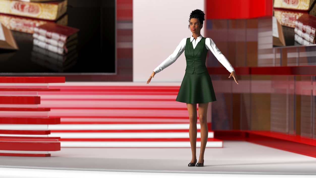 Light Skin Young Black Female Student T Pose 3D model