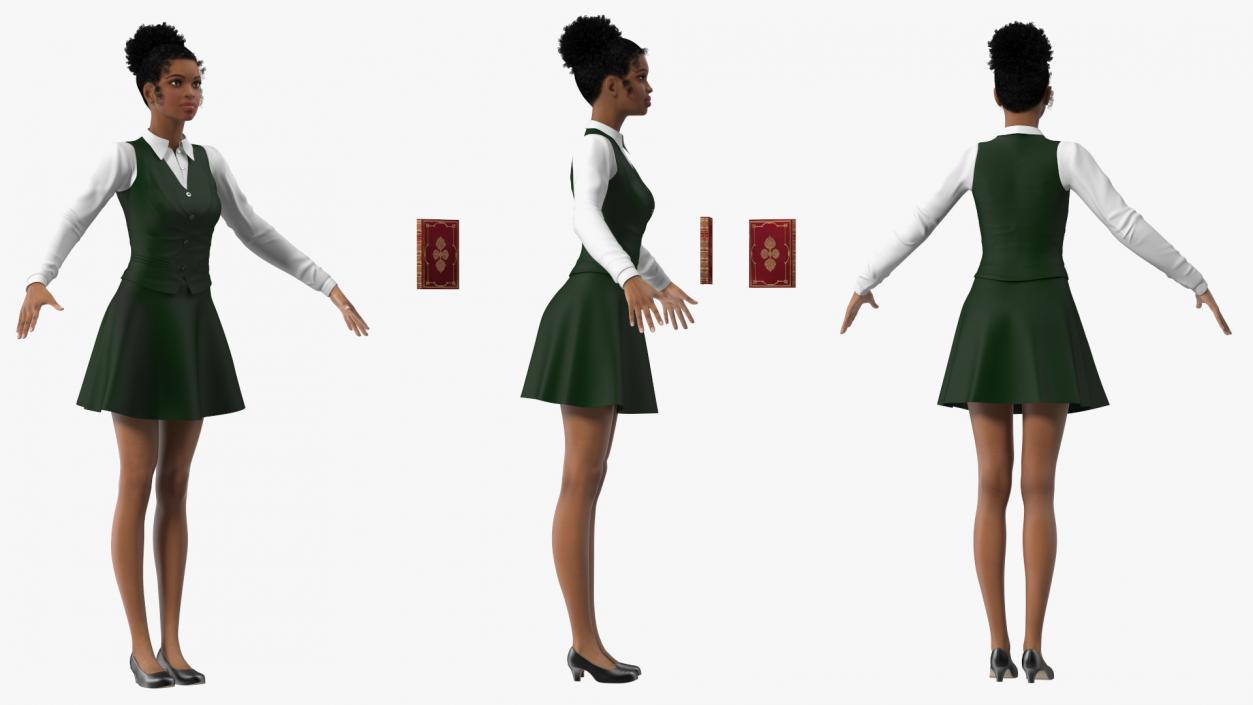 Light Skin Young Black Female Student T Pose 3D model