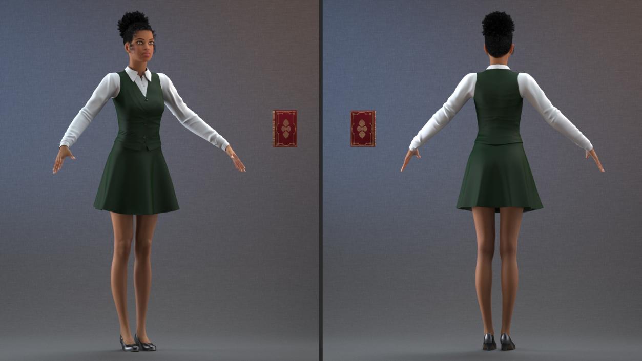 Light Skin Young Black Female Student T Pose 3D model