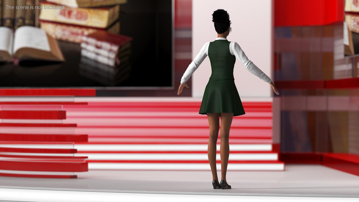 Light Skin Young Black Female Student T Pose 3D model