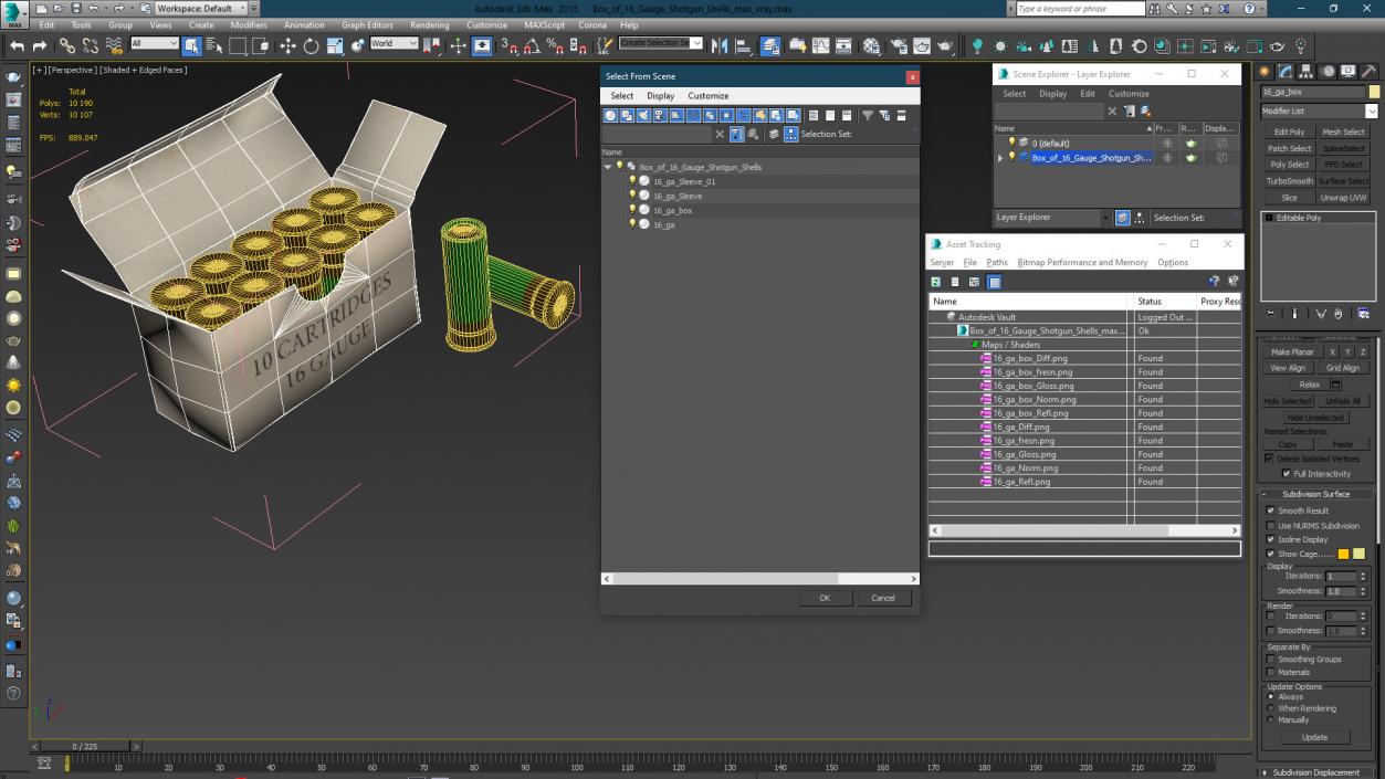 3D model Box of 16 Gauge Shotgun Shells