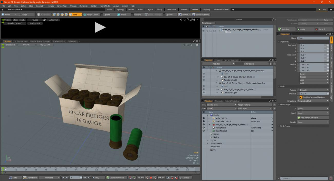 3D model Box of 16 Gauge Shotgun Shells