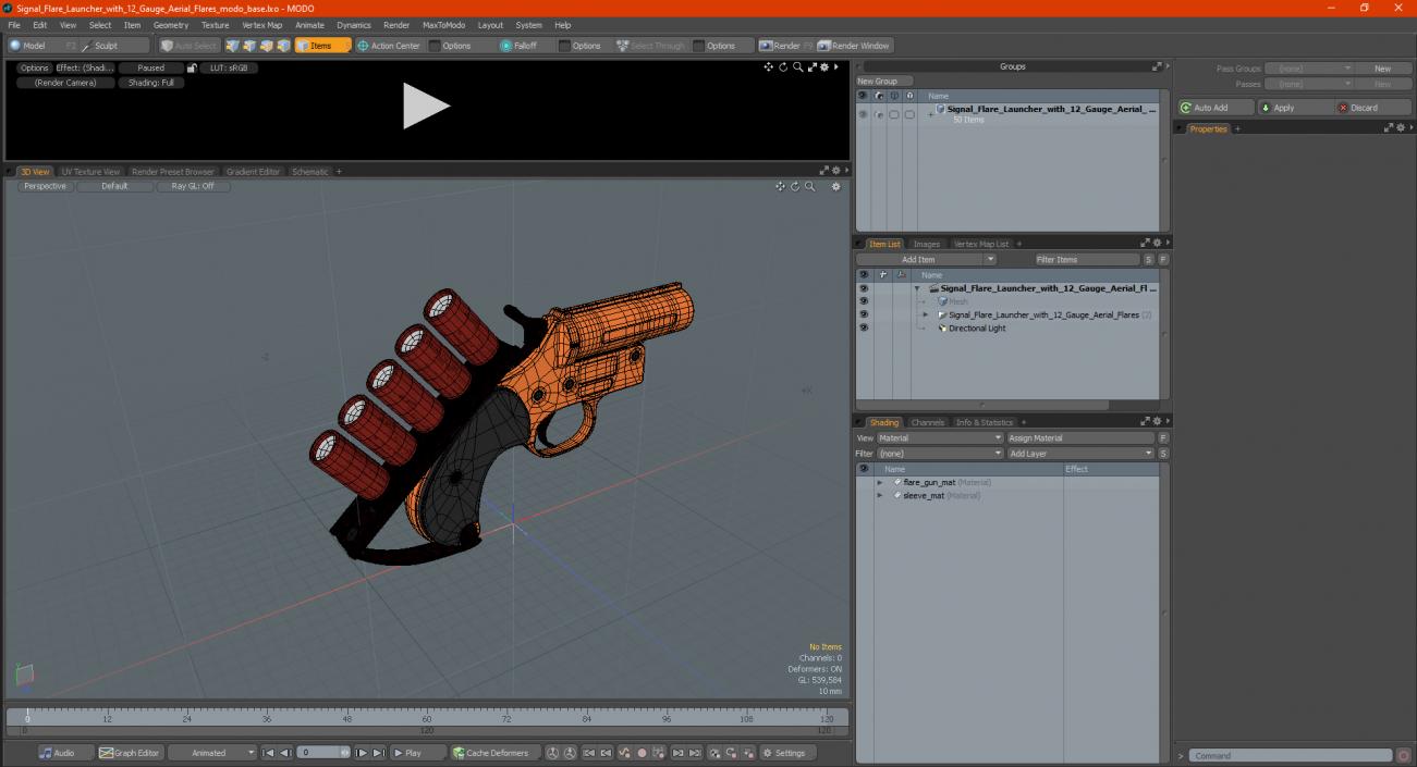 Signal Flare Launcher with 12 Gauge Aerial Flares 3D model