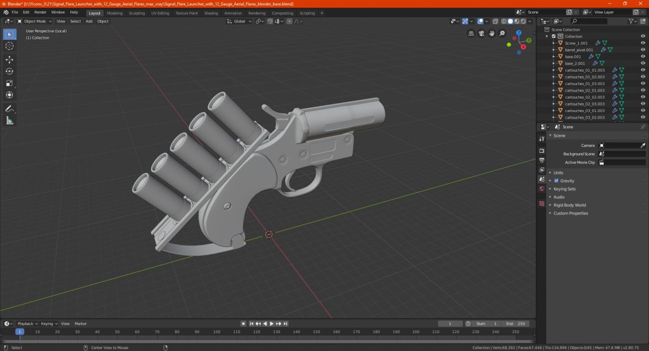 Signal Flare Launcher with 12 Gauge Aerial Flares 3D model