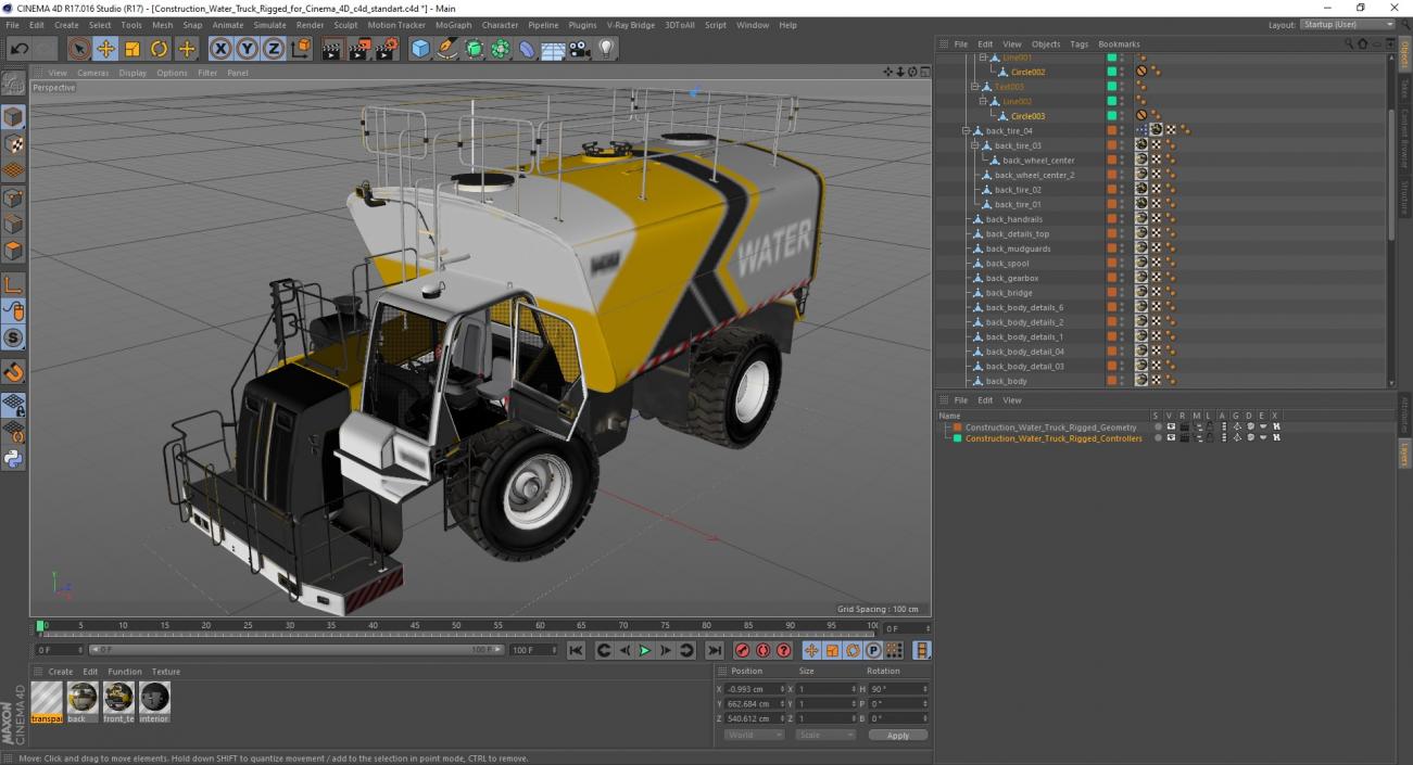 3D model Construction Water Truck Rigged for Cinema 4D