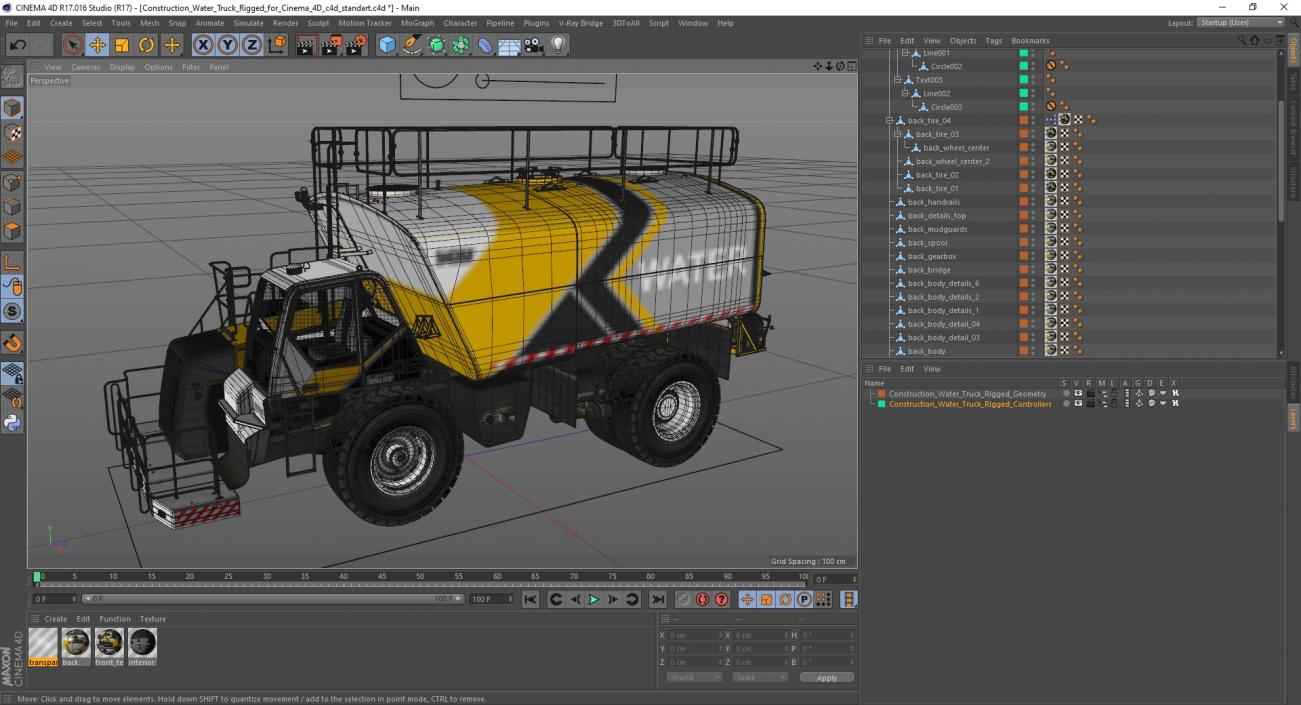 3D model Construction Water Truck Rigged for Cinema 4D