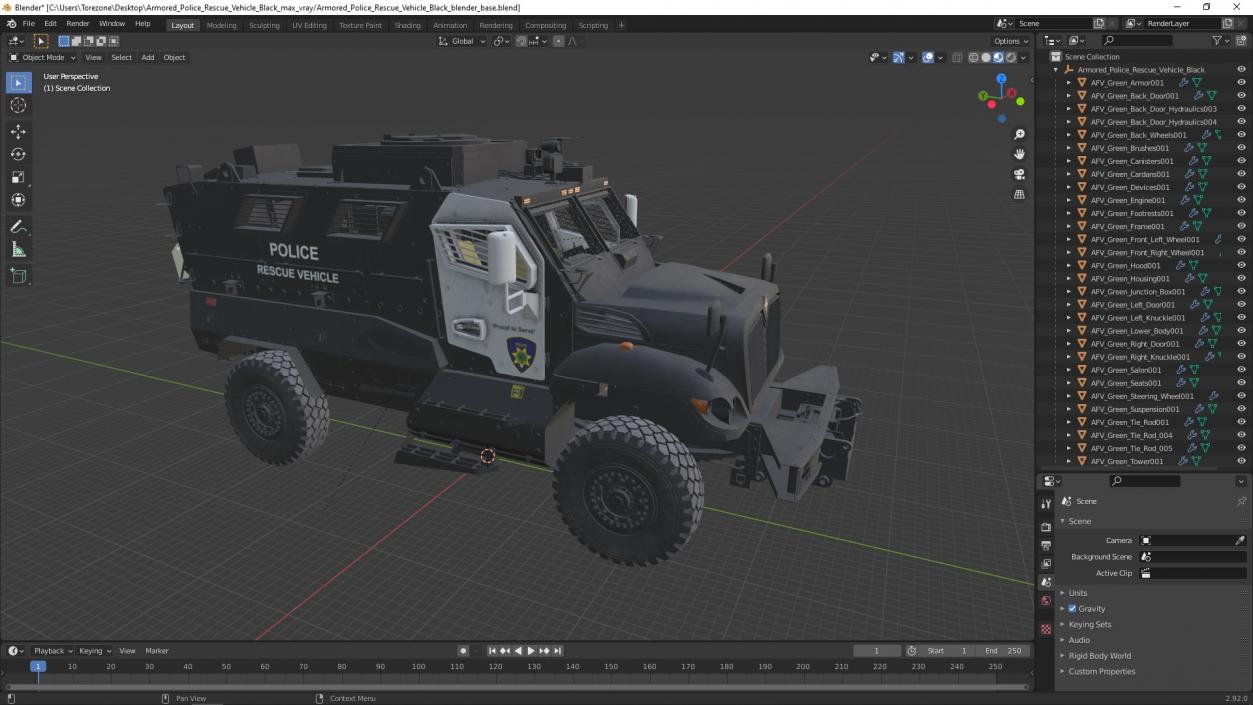 3D model Armored Police Rescue Vehicle Black