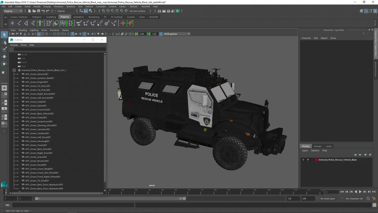 3D model Armored Police Rescue Vehicle Black