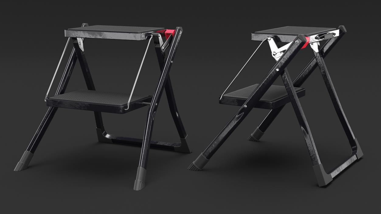 Two Steps Black Steel Stool 3D