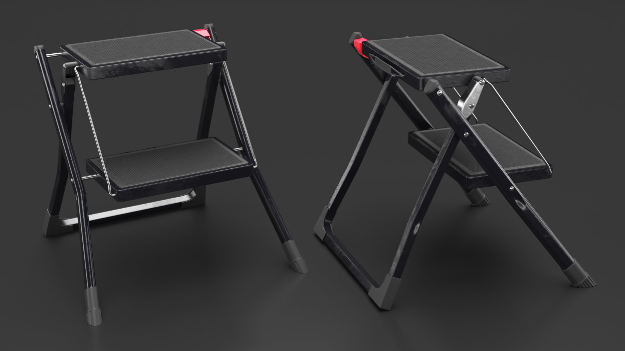 Two Steps Black Steel Stool 3D