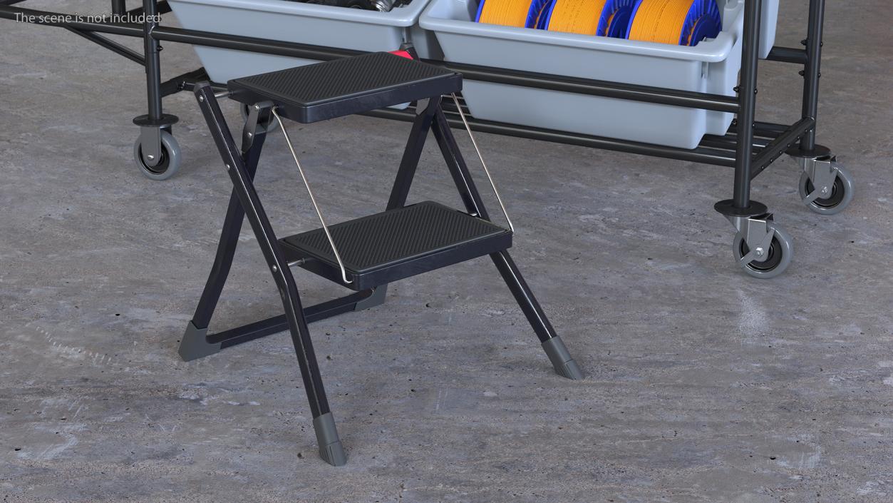 Two Steps Black Steel Stool 3D