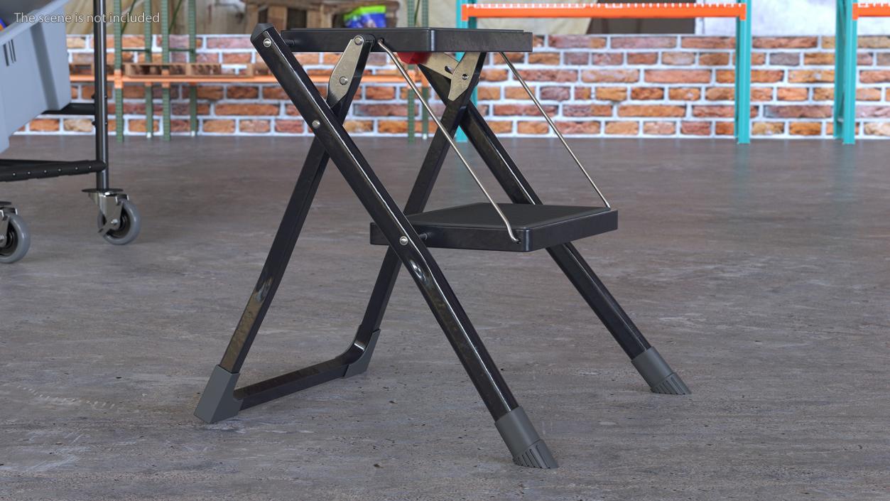 Two Steps Black Steel Stool 3D