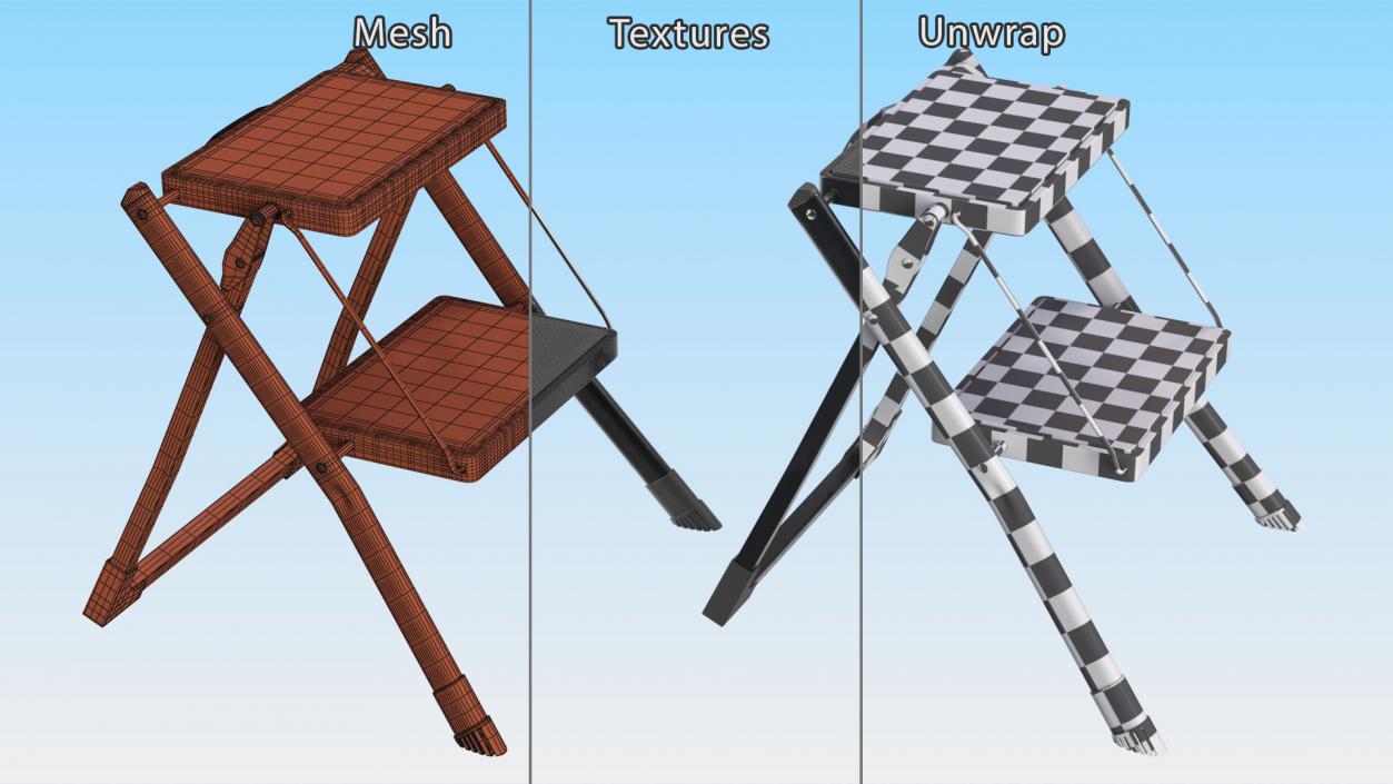 Two Steps Black Steel Stool 3D