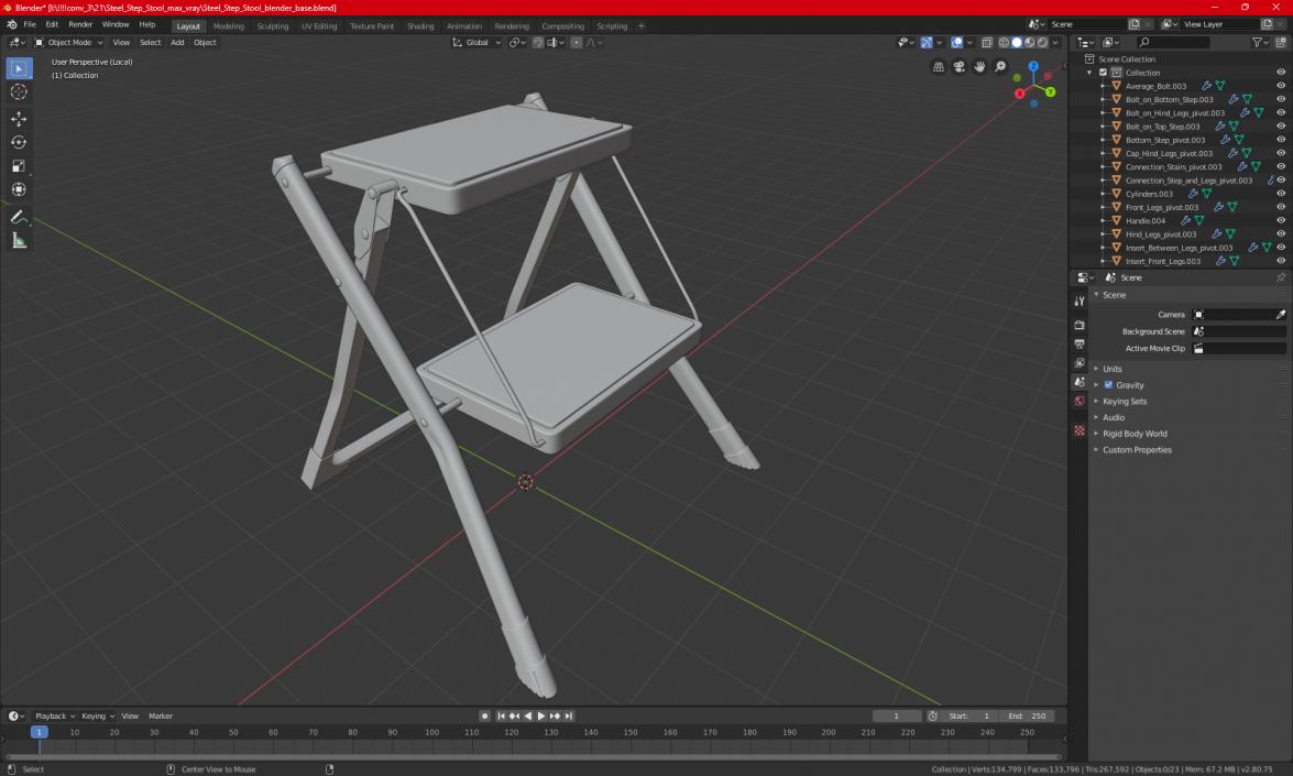 Two Steps Black Steel Stool 3D