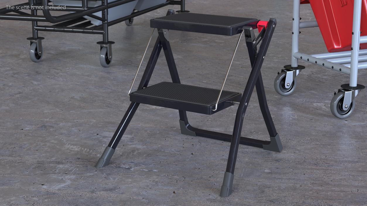 Two Steps Black Steel Stool 3D