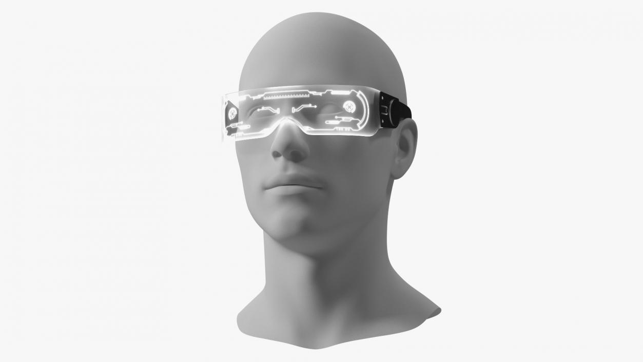 White Cyberpunk LED Glasses 3D